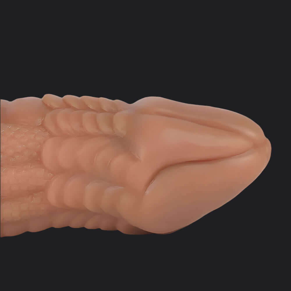 Io Dragon Penis Extender Sleeve - Brown, featuring textured shaft and sleek tip, ideal for enhanced pleasure.