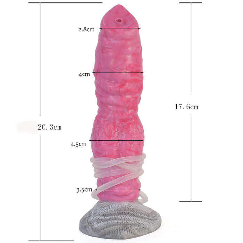 Image of the Ejaculating Wolf Dildo, showcasing size dimensions and textured design for ultimate satisfaction.