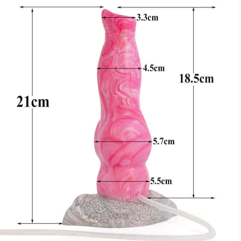 Ejaculating Dog Dildo - Retriever dimensions, 21cm total length, 18.5cm insertable length, 5.7cm diameter.
