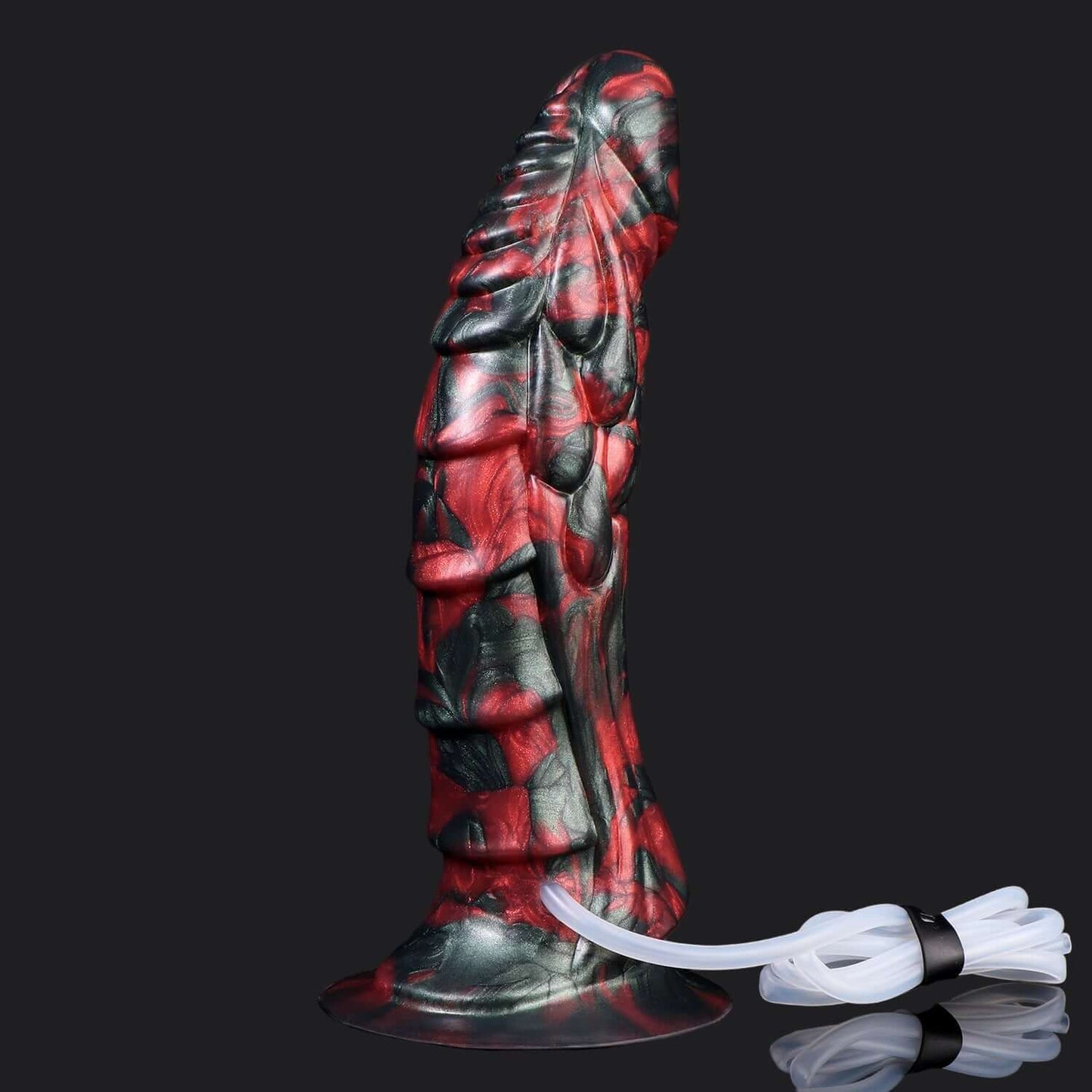 Black Dragon - Ejaculating Dildo with dragon scales in red and black for immersive fantasy play, Dragon Dildo Europe.