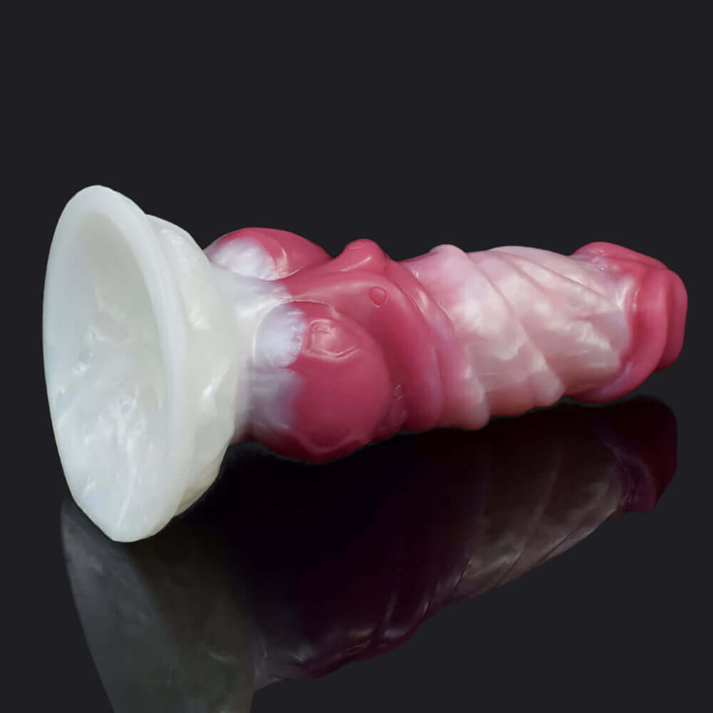 Haku dragon dildo in the Candy colourway, texture detail -- platinum silicone -- Dragon Dildo®