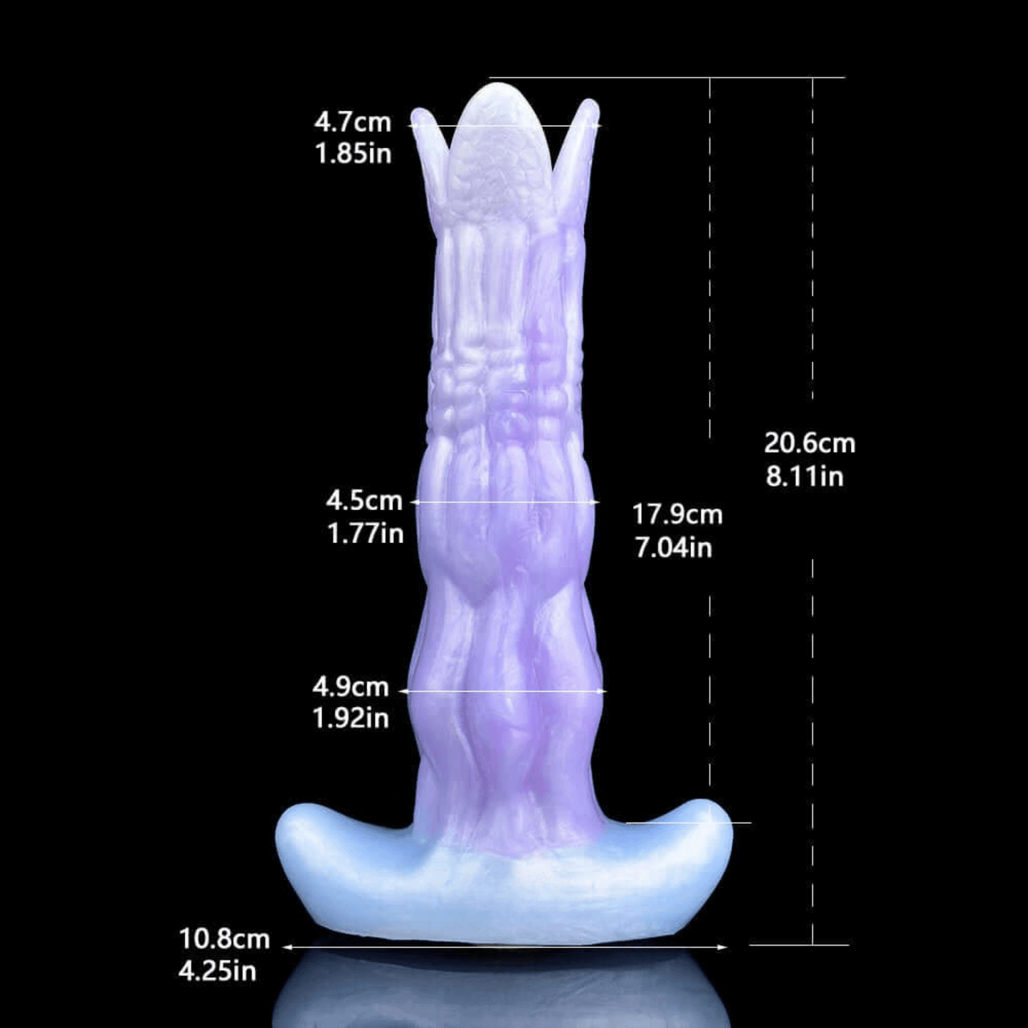 Trilobite Ovipositor Alien Dildo and inflating bulb, showcasing smooth silicone design and vibrant colors.