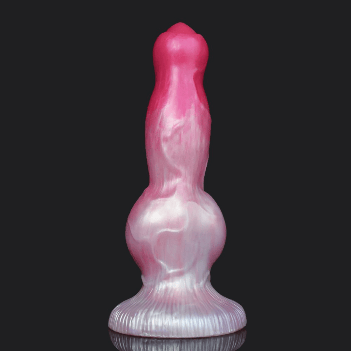 Cerberus Dildo (L) with a glossy pink finish, showcasing its unique design and premium silicone craftsmanship.
