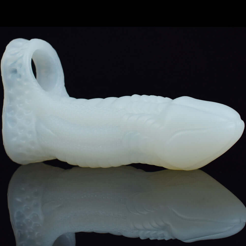 Io Dragon Penis Extender Sleeve - Clear, heavily textured shaft increases girth and length, perfect for enhancing pleasure.