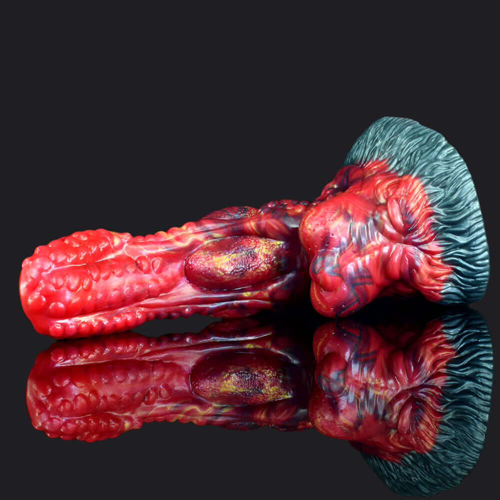 Errol dragon dildo in the Fire colourway, texture detail -- platinum silicone -- Dragon Dildo®