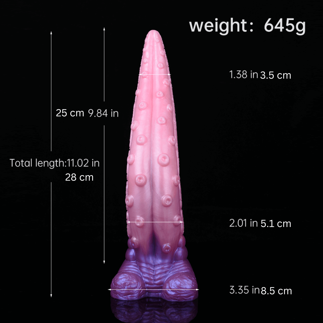 Tentacle Goddess Dildo showcasing its measurements, including length and diameter, highlighting the Dragon Dildo Europe theme.