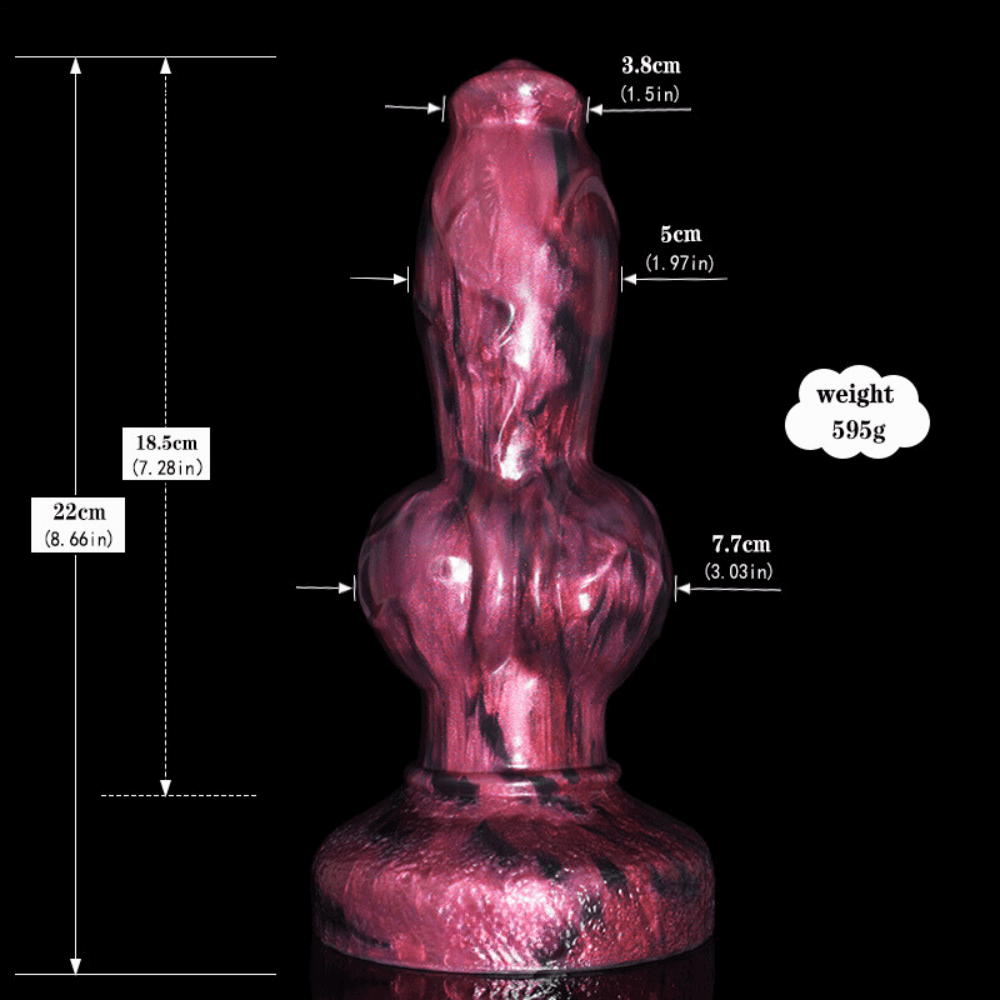 Canine Dildo - Jove with measurements: 22cm total length, 18.5cm insertable length, 7.7cm knot.