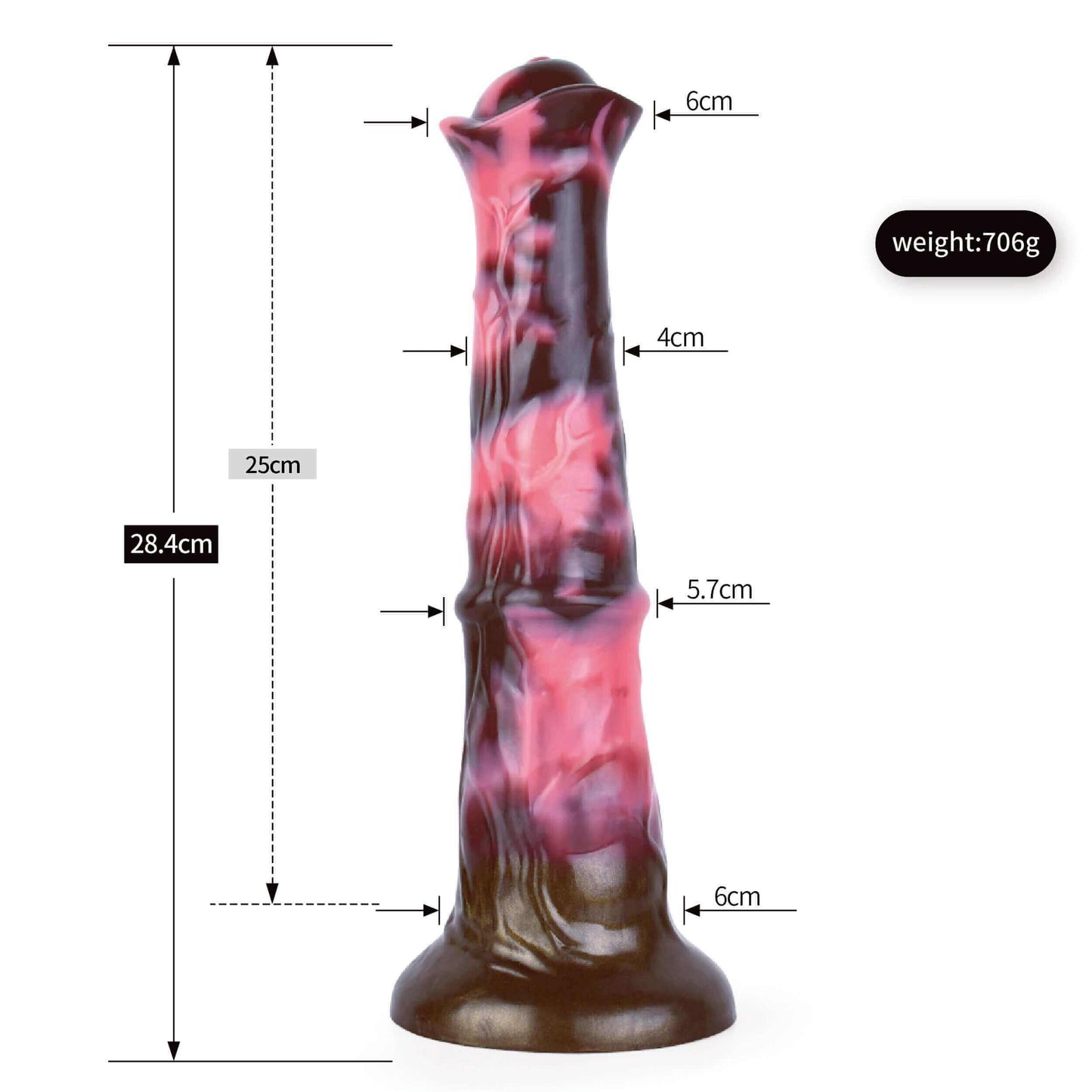 Horse Dildo - Native Dancer with measurements: 28.4cm height, 25cm insertable length, 6cm diameter.
