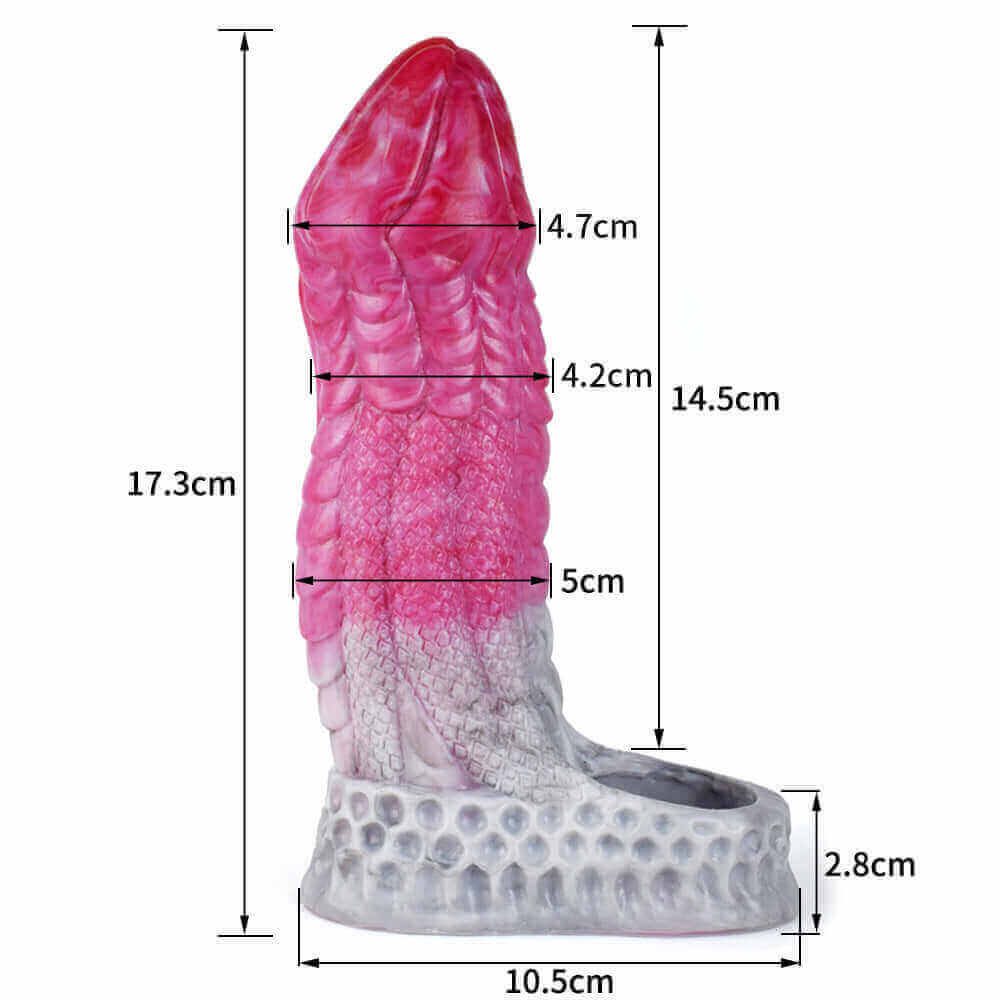 Io Dragon Penis Extender Sleeve - Black with measurements 17.3cm tall, textured design for enhanced pleasure. Dragon Dildo Europe.