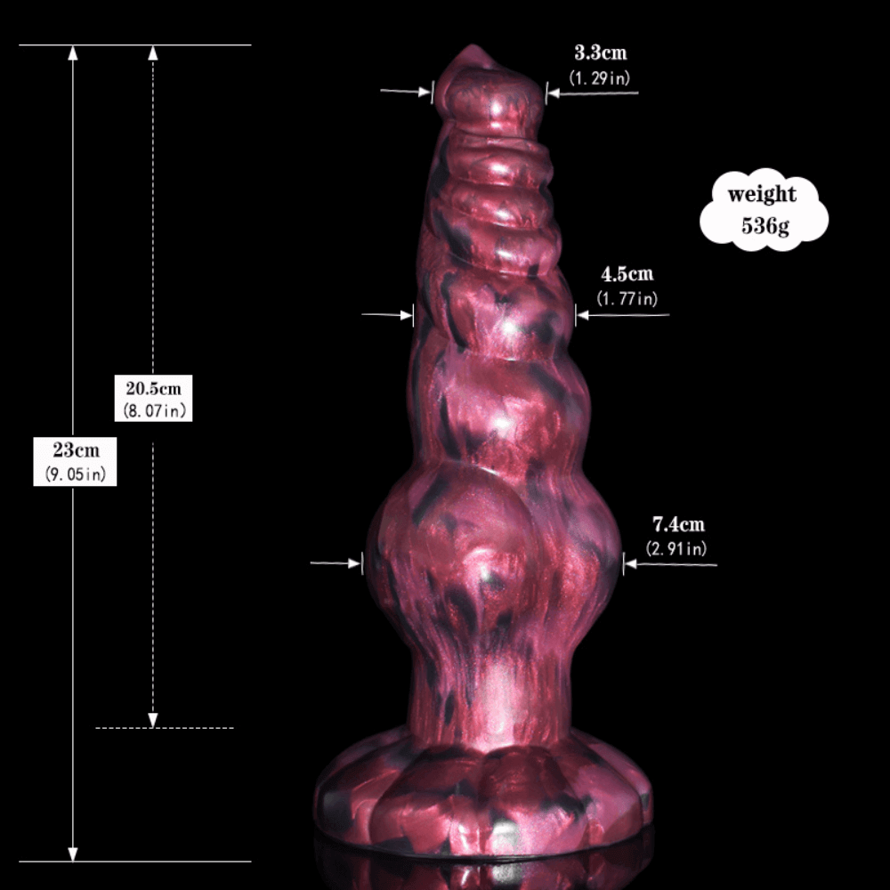 Canine Dildo - Simon in pink with dimensions 20.5 cm insertable length and 7.4 cm diameter knot.