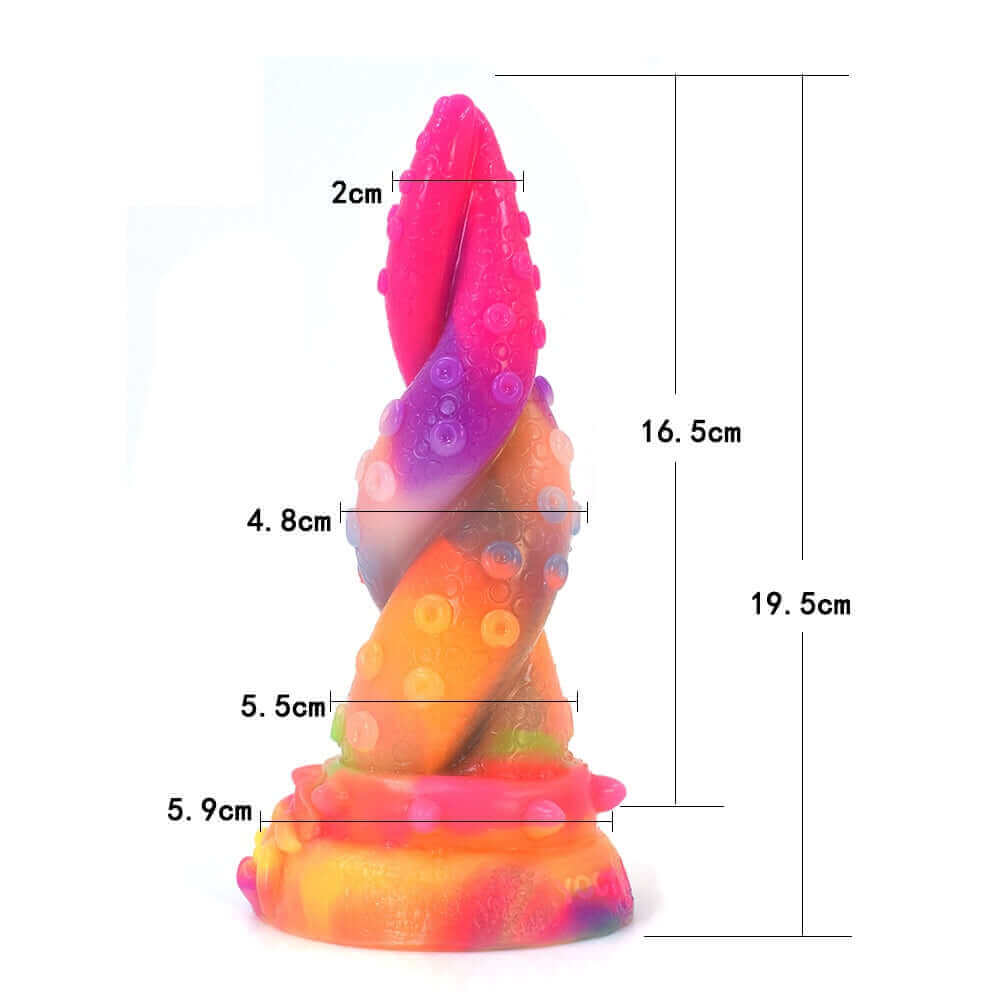 Tentacle Dream Monster Dildo dimensions showing colorful design and unique textures for enhanced pleasure.