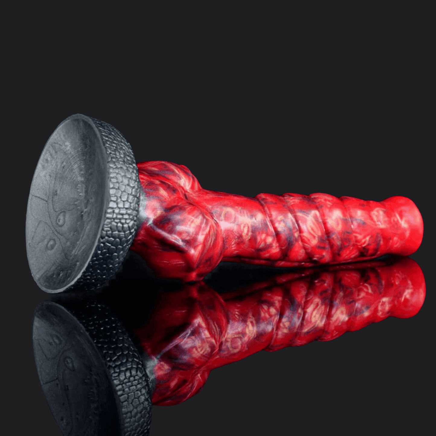 Darksmoke dragon dildo in the Fire colourway, texture detail -- platinum silicone -- Dragon Dildo®