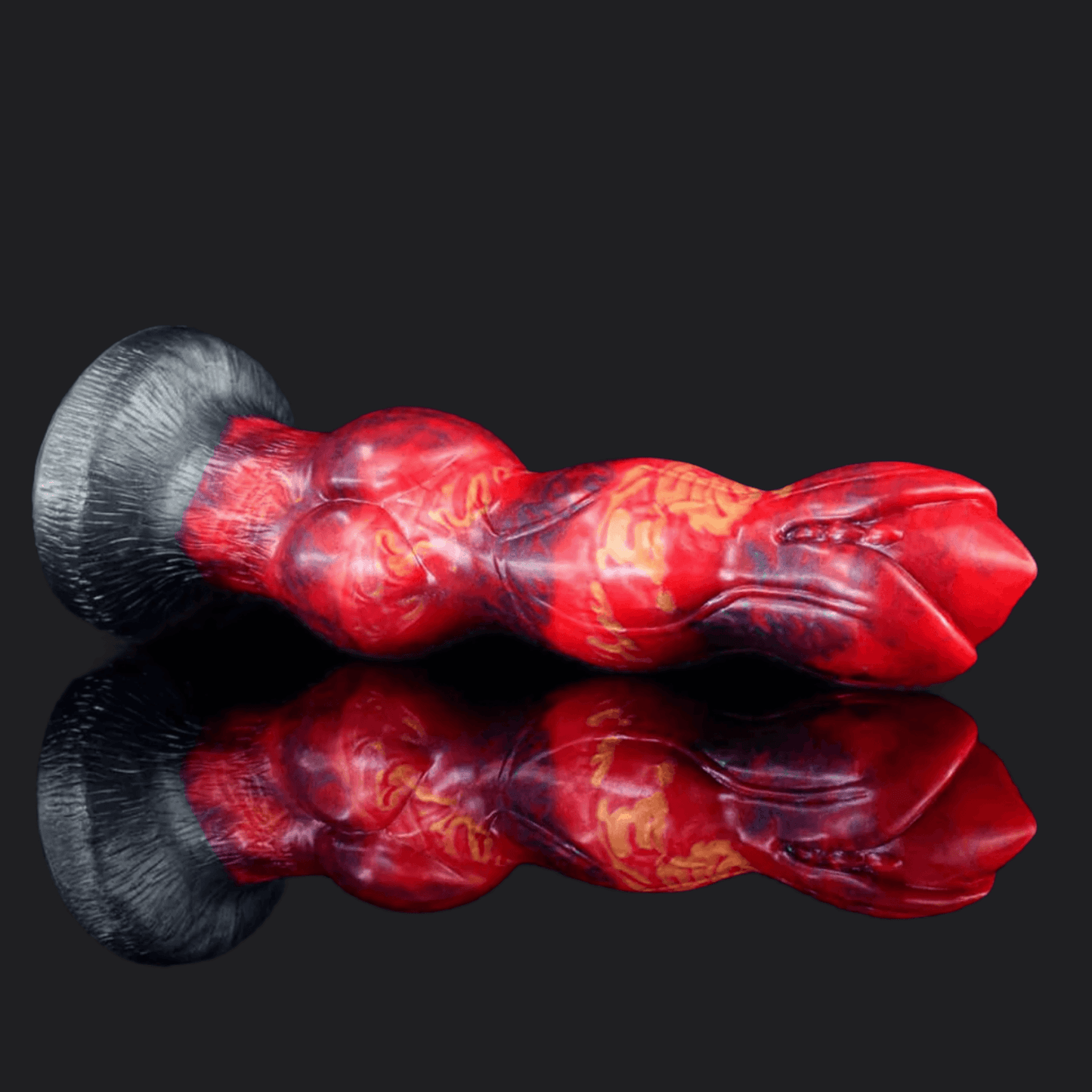 Diaval dragon dildo in the Fire colourway, texture detail -- platinum silicone -- Dragon Dildo®