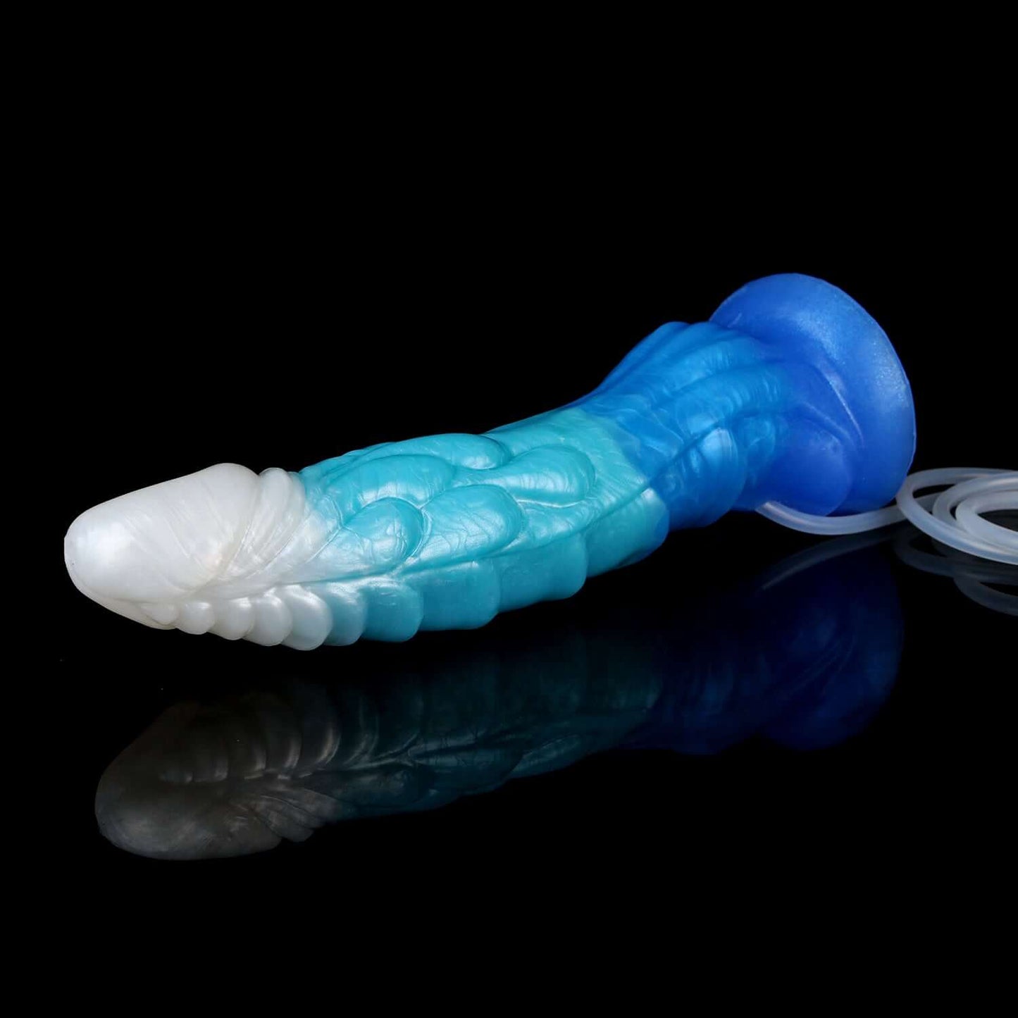 Jormungandr ejaculating dragon dildo in the Tideborn colourway -- platinum silicone -- Dragon Dildo®