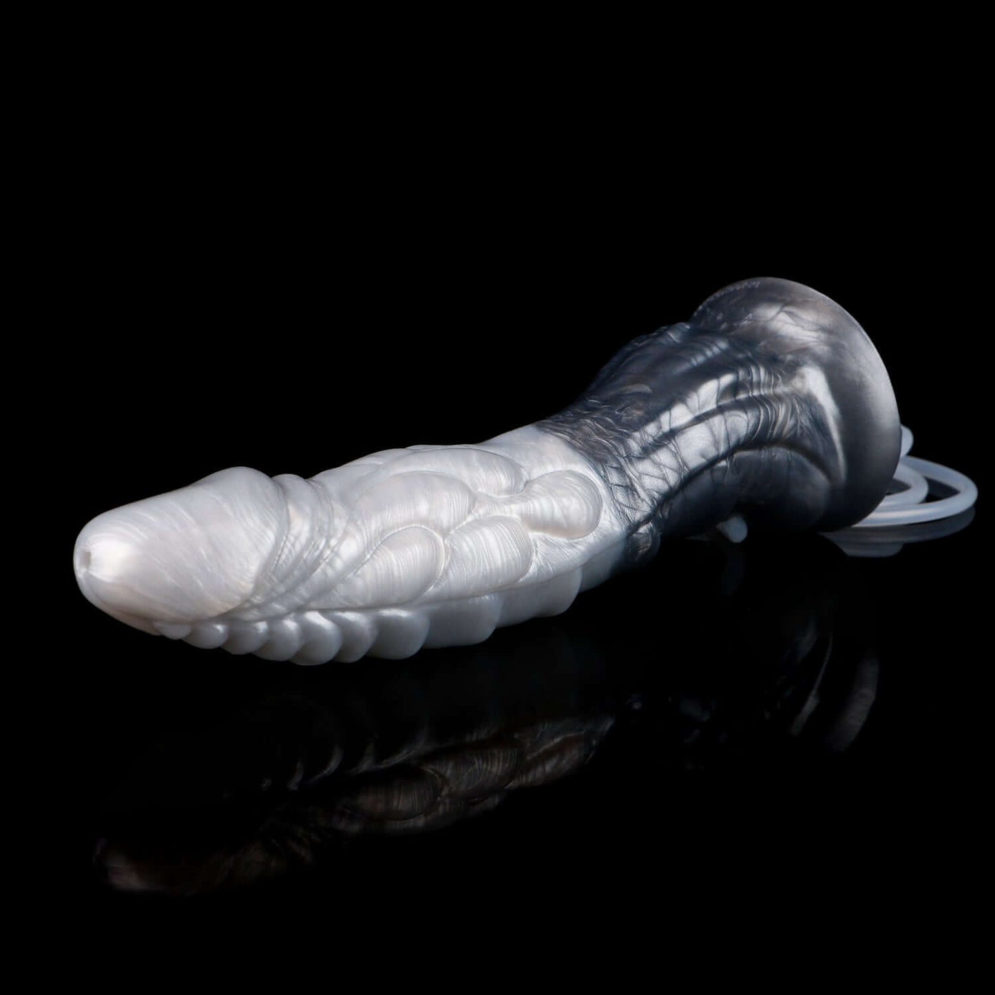 Tugarin ejaculating dragon dildo in the Stormpeak colourway -- platinum silicone -- Dragon Dildo®