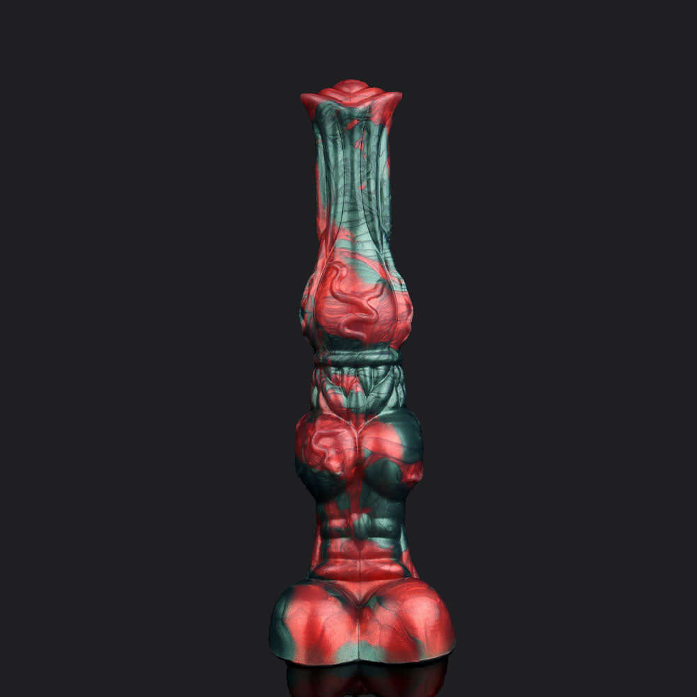 Horse Dildo - Zenyatta in crimson and teal colors, showcasing a sculpted equine design for adventurous pleasure.
