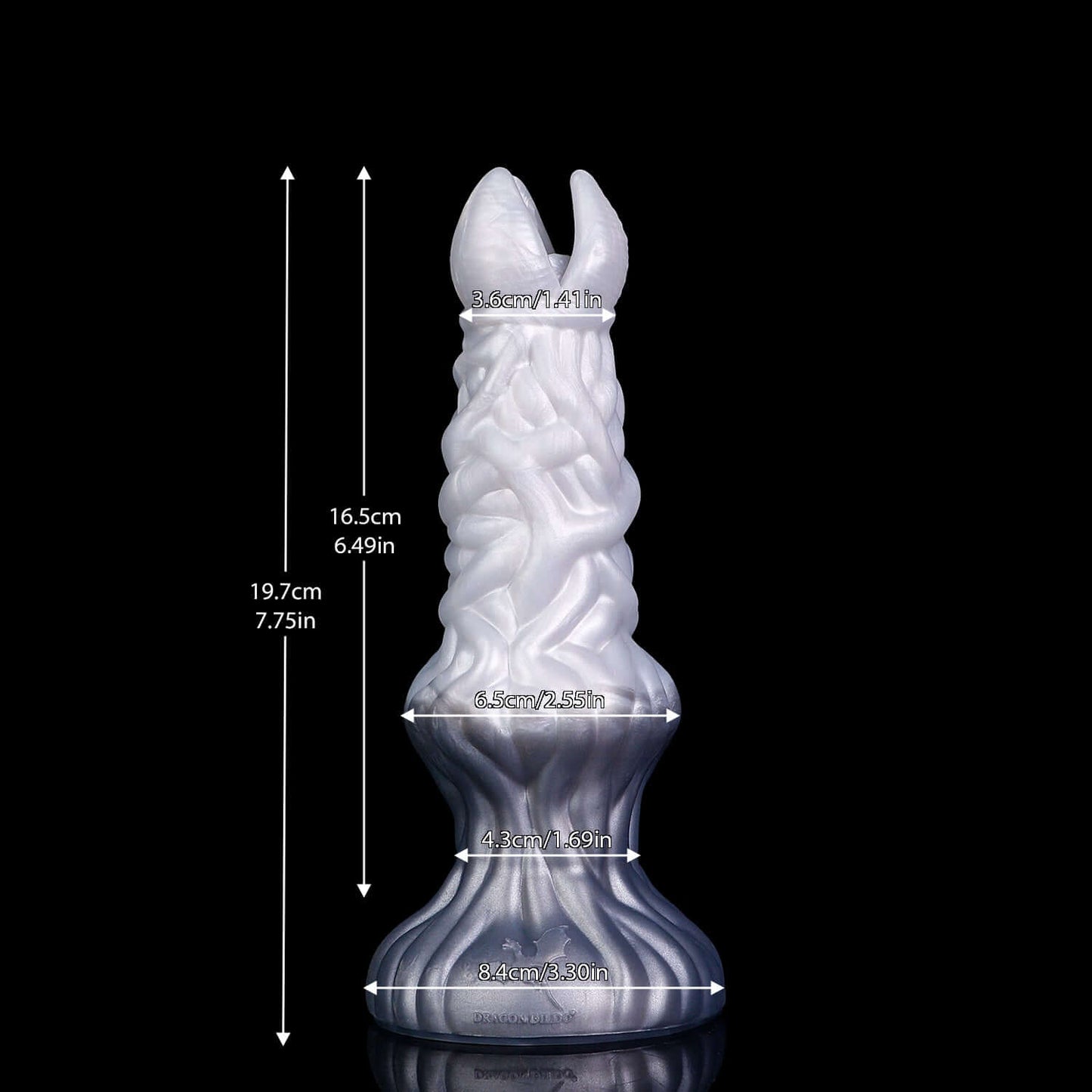 Angrboda ovipositor in the Stormpeak colourway -- platinum silicone -- Dragon Dildo®