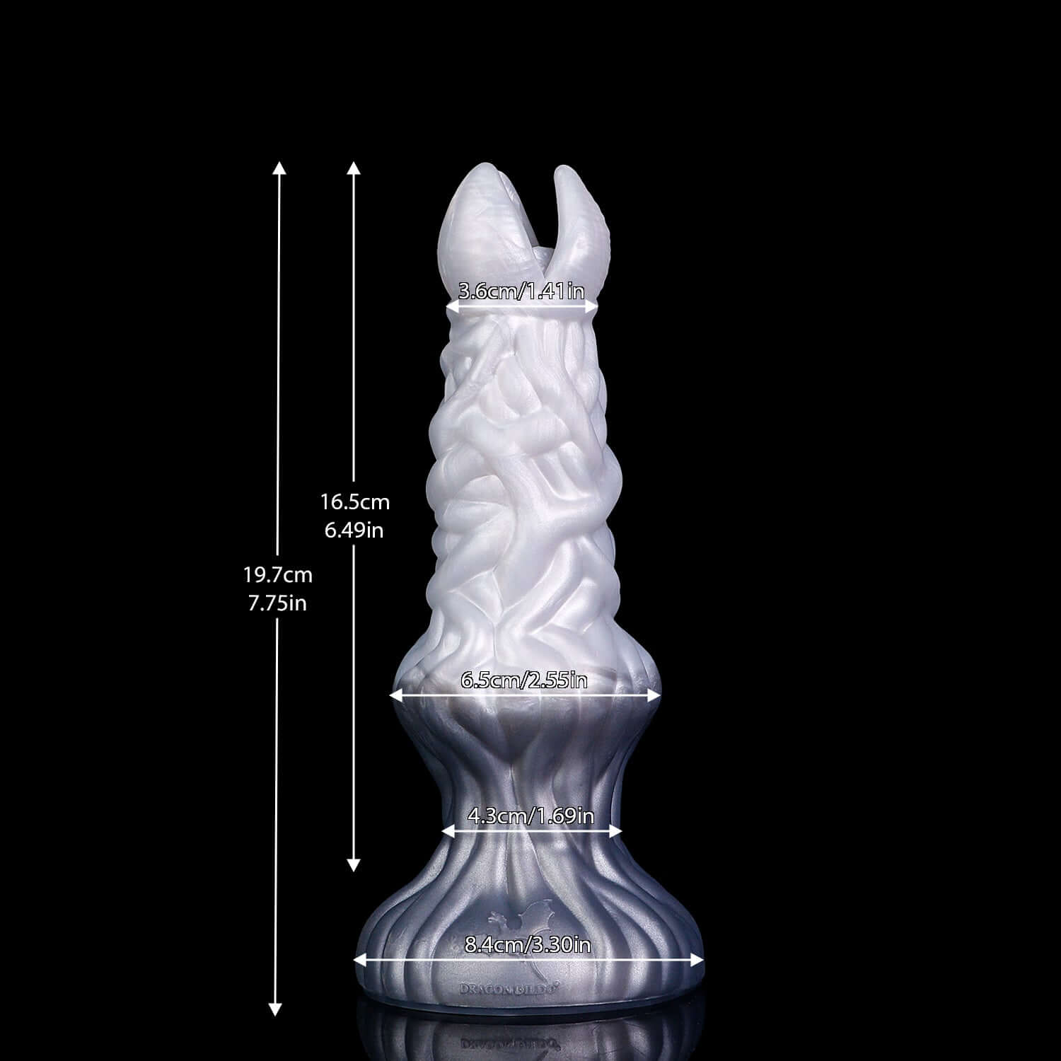 Angrboda ovipositor in the Stormpeak colourway -- platinum silicone -- Dragon Dildo®