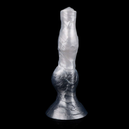 Managarmr monster dildo in the Stormpeak colourway -- platinum silicone -- Dragon Dildo®