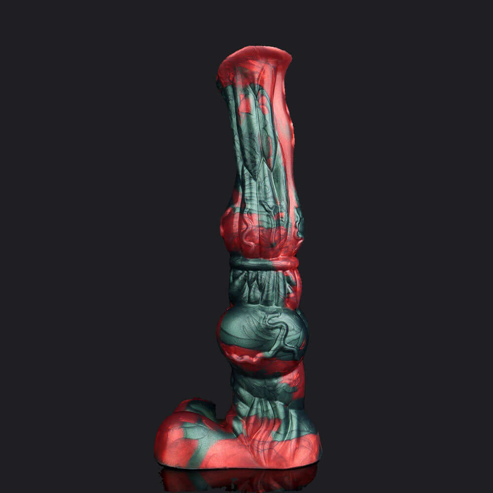 Horse Dildo - Zenyatta in vibrant red and green, showcasing bold equine design for fantasy pleasure.