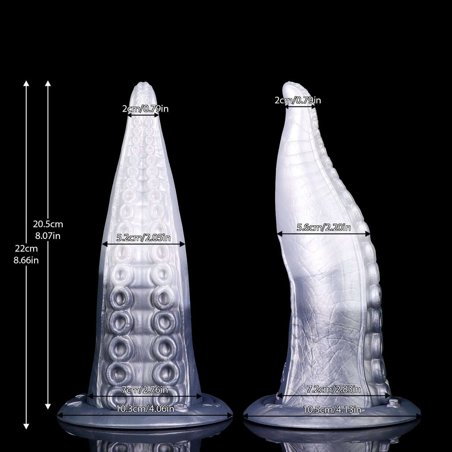 Hafgufa tentacle dildo in the Stormpeak colourway -- platinum silicone -- Dragon Dildo®