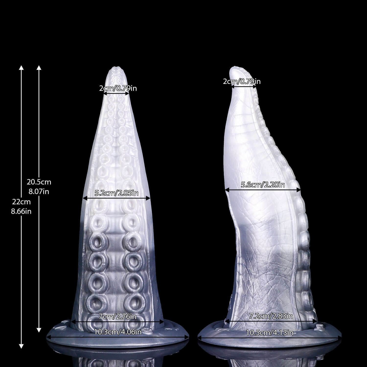 Hafgufa tentacle dildo in the Stormpeak colourway -- platinum silicone -- Dragon Dildo®