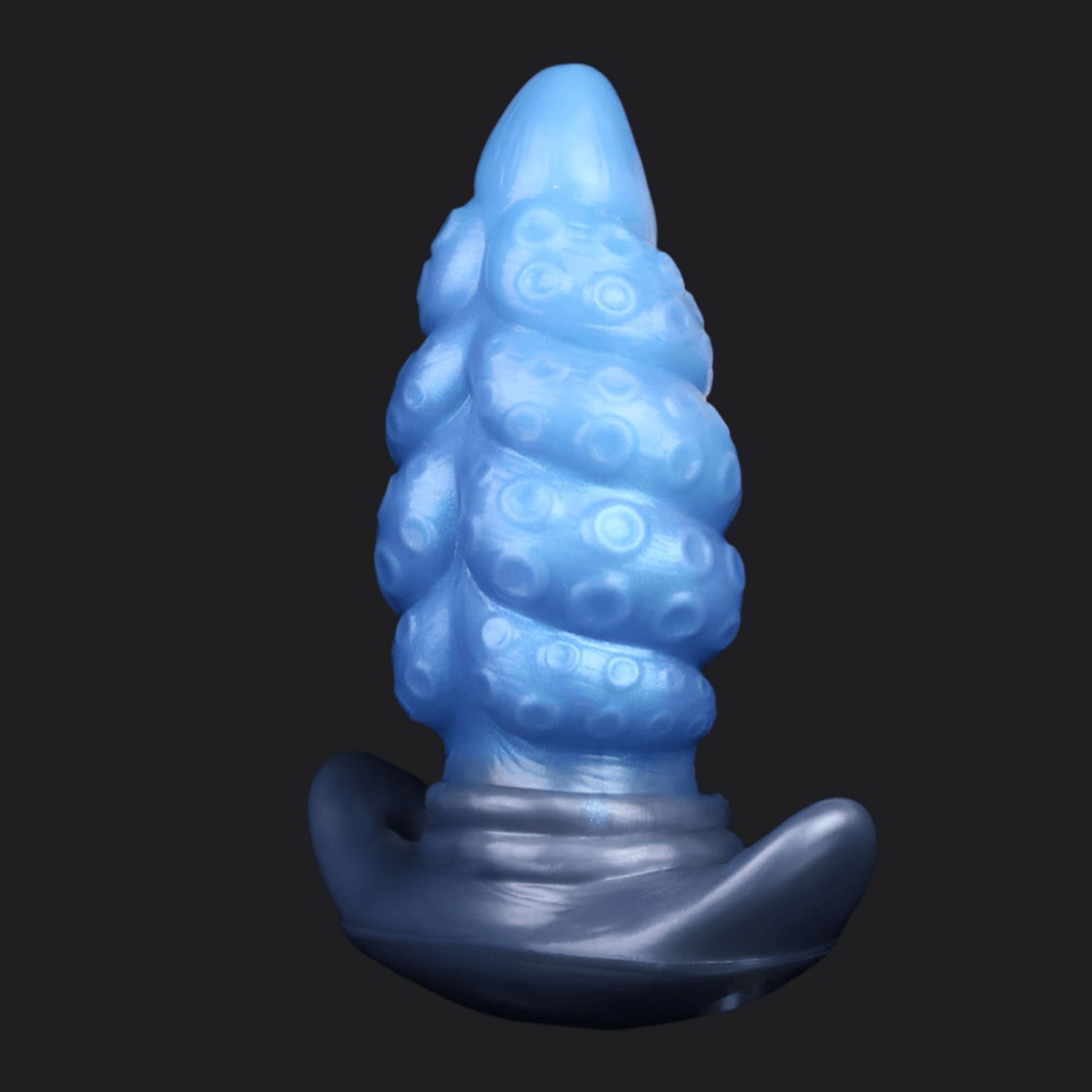 Facehugger Egg Butt Plug XL in blue silicone, designed for adventurous sci-fi fantasies, featuring a textured surface.