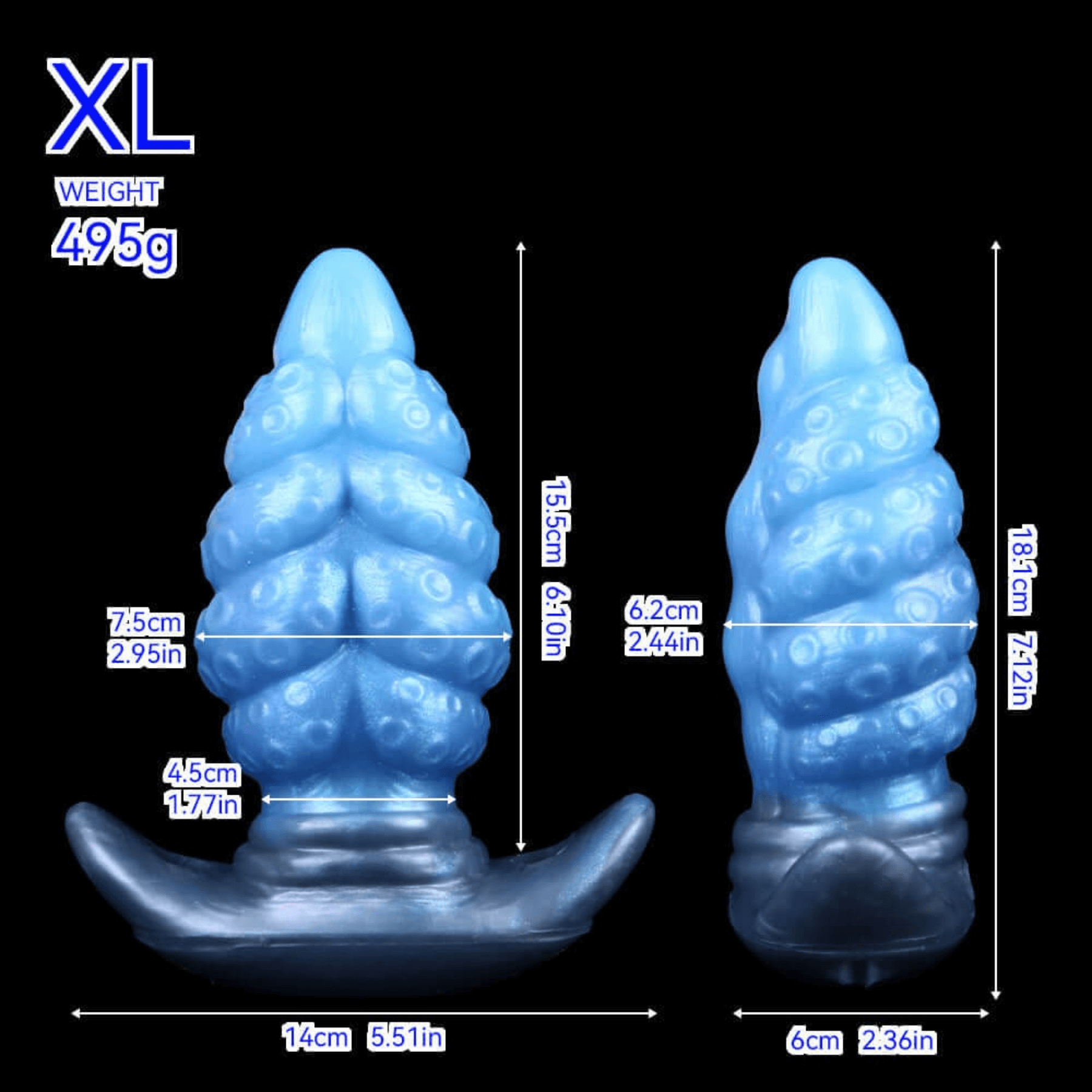XL Facehugger Egg Butt Plug dimensions: 18.1cm long, 7.5cm diameter, made from premium silicone, suitable for daring experiences.