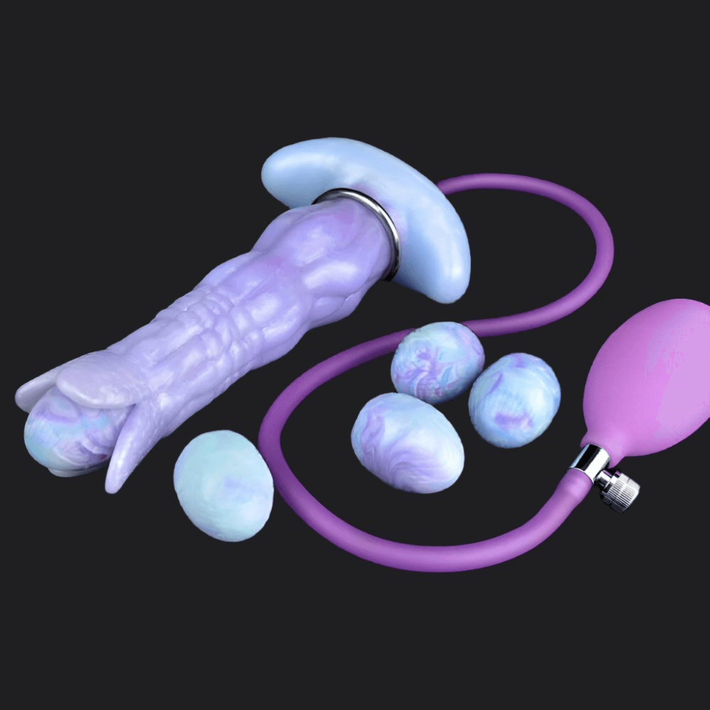 Trilobite Ovipositor Alien Dildo with vibrant eggs and pump, crafted from premium silicone for fantasy exploration.