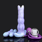 Trilobite Ovipositor Alien Dildo in smooth purple silicone with egg-like accessories, ideal for fantasy play.