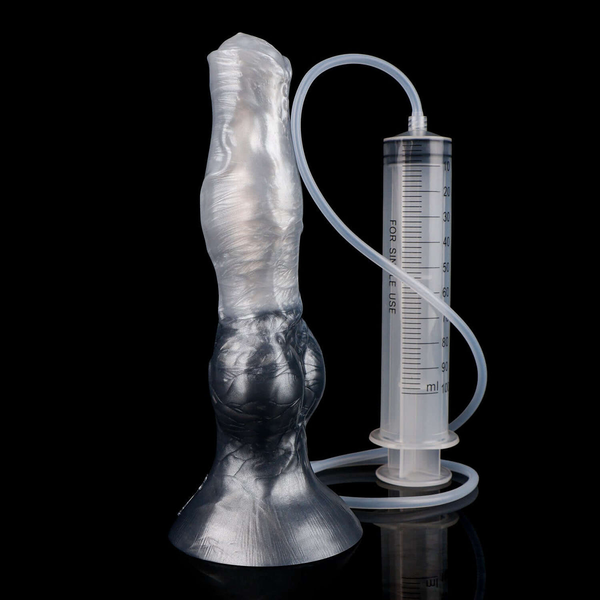 Managarmr ejaculating monster dildo in the Stormpeak colourway -- platinum silicone -- Dragon Dildo®