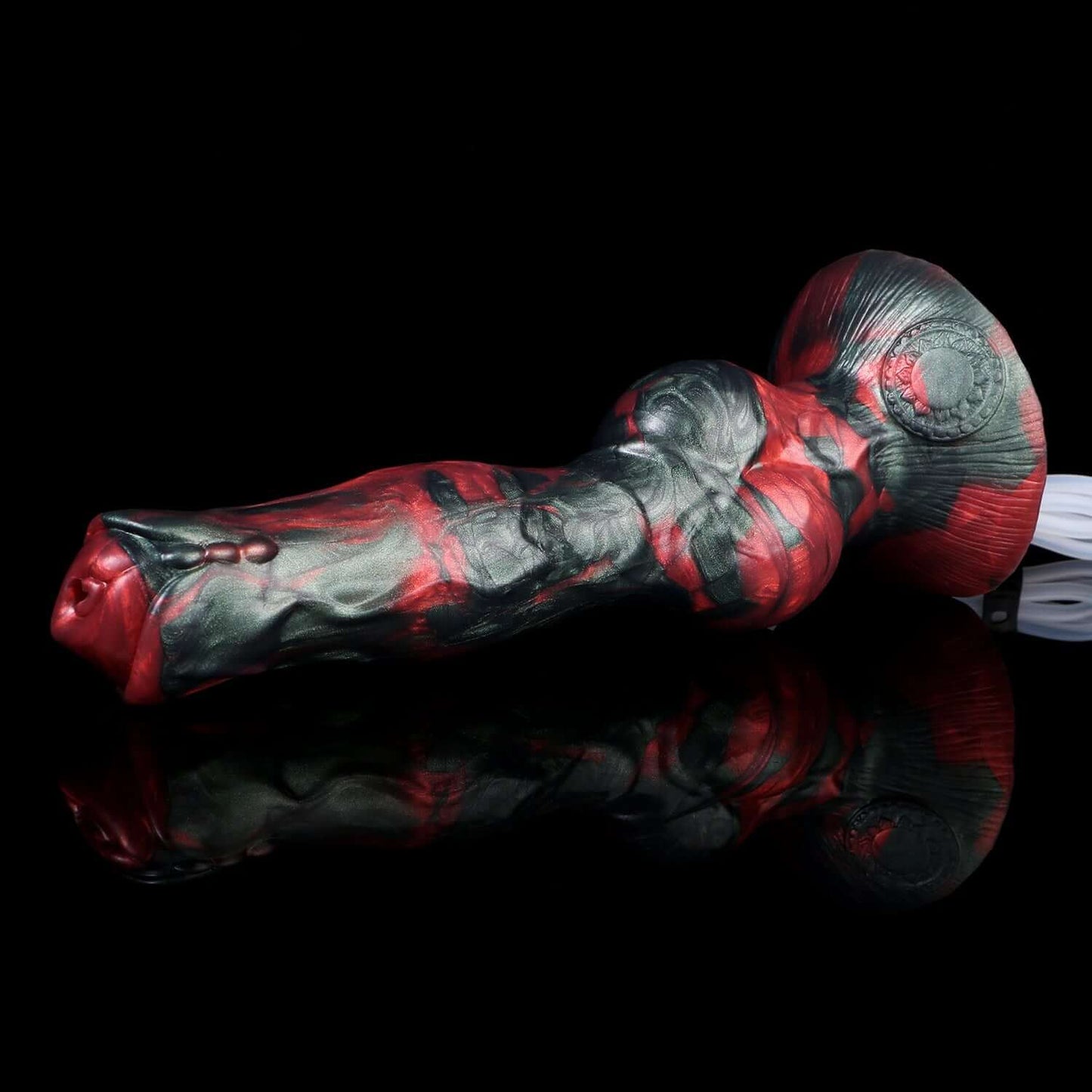 Cerberus - Ejaculating Dildo in crimson and black colors, perfect for fantasy play, showcasing powerful performance.