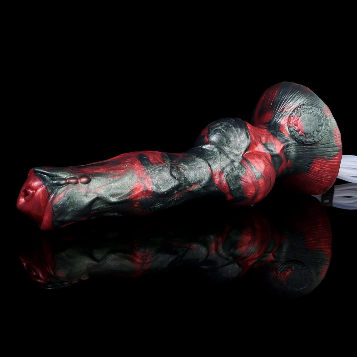 Cerberus - Ejaculating Dildo in crimson and black colors, perfect for fantasy play, showcasing powerful performance.