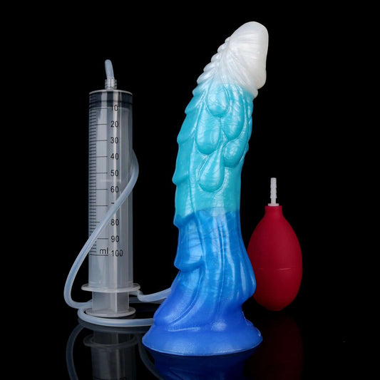 Jormungandr ejaculating dragon dildo in the Tideborn colourway -- platinum silicone -- Dragon Dildo®