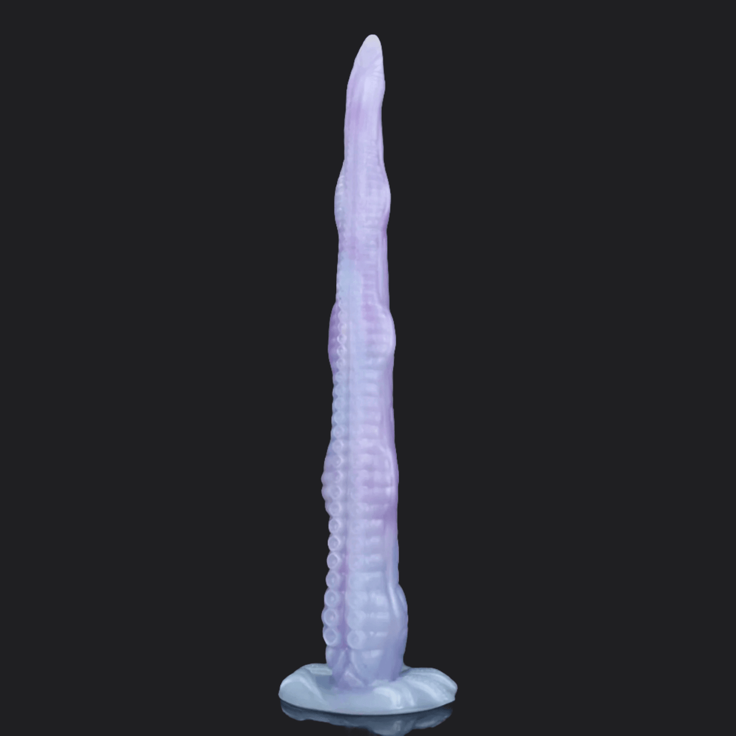 Octopus Tentacle Dildo – Fry in twisted, curved design with suction cup base, 28cm size and 3.6cm diameter.