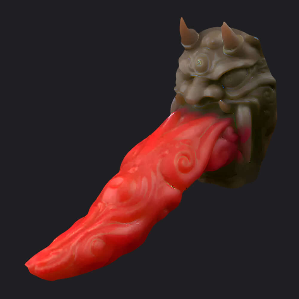 Shuten – Doji Oni Tongue Dildo featuring a large red tongue and fierce Oni design.