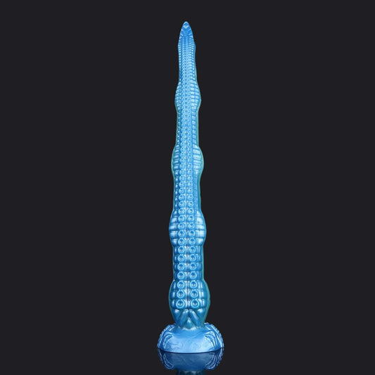 Octopus Lord Tentacle Dildo in deep blue with intricate texture and suction cup base for bold tentacle fantasies.
