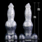 Freki dog dildo in the Stormpeak colourway -- platinum silicone -- Dragon Dildo®