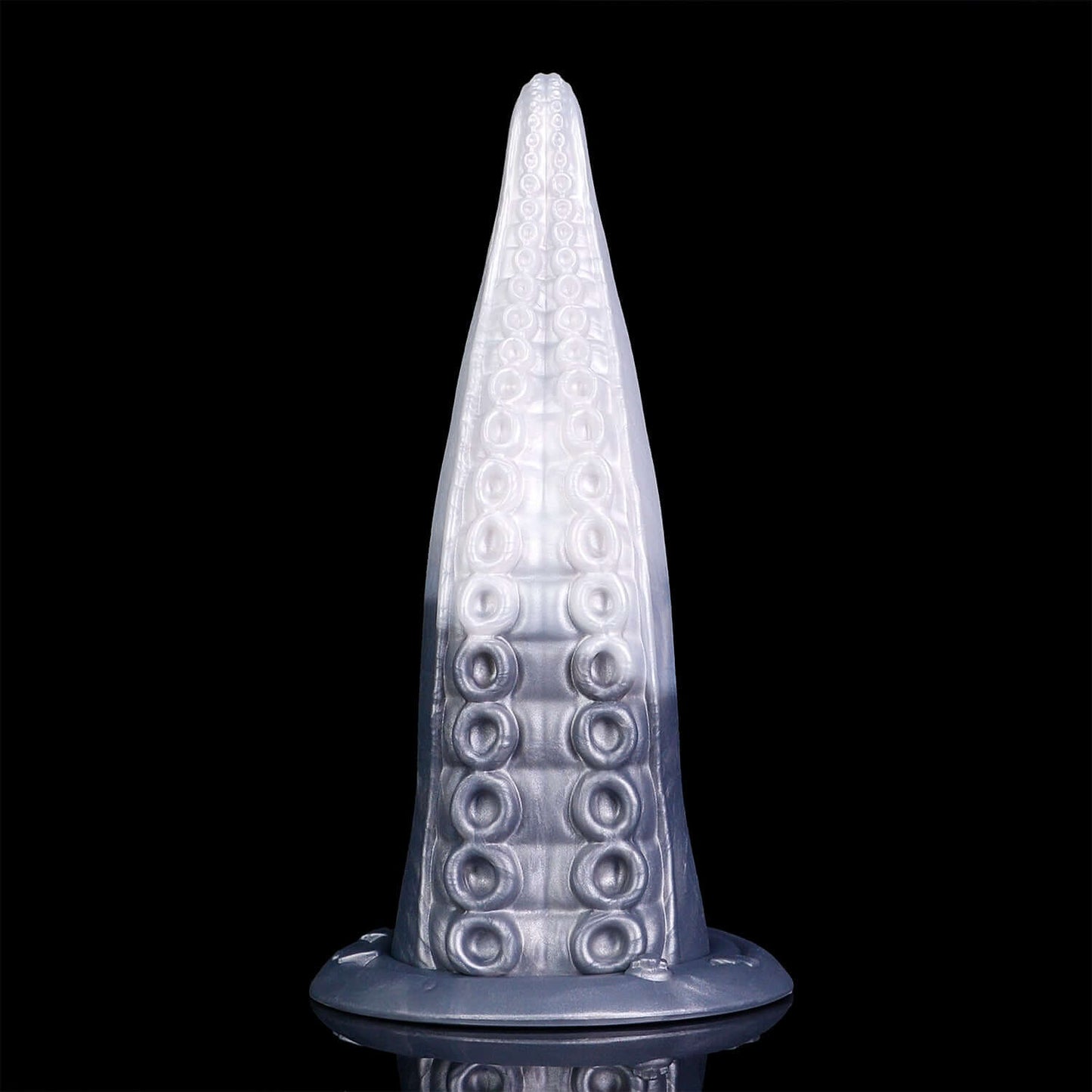 Hafgufa tentacle dildo in the Stormpeak colourway -- platinum silicone -- Dragon Dildo®