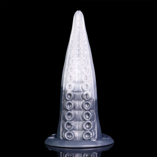 Hafgufa tentacle dildo in the Stormpeak colourway -- platinum silicone -- Dragon Dildo®