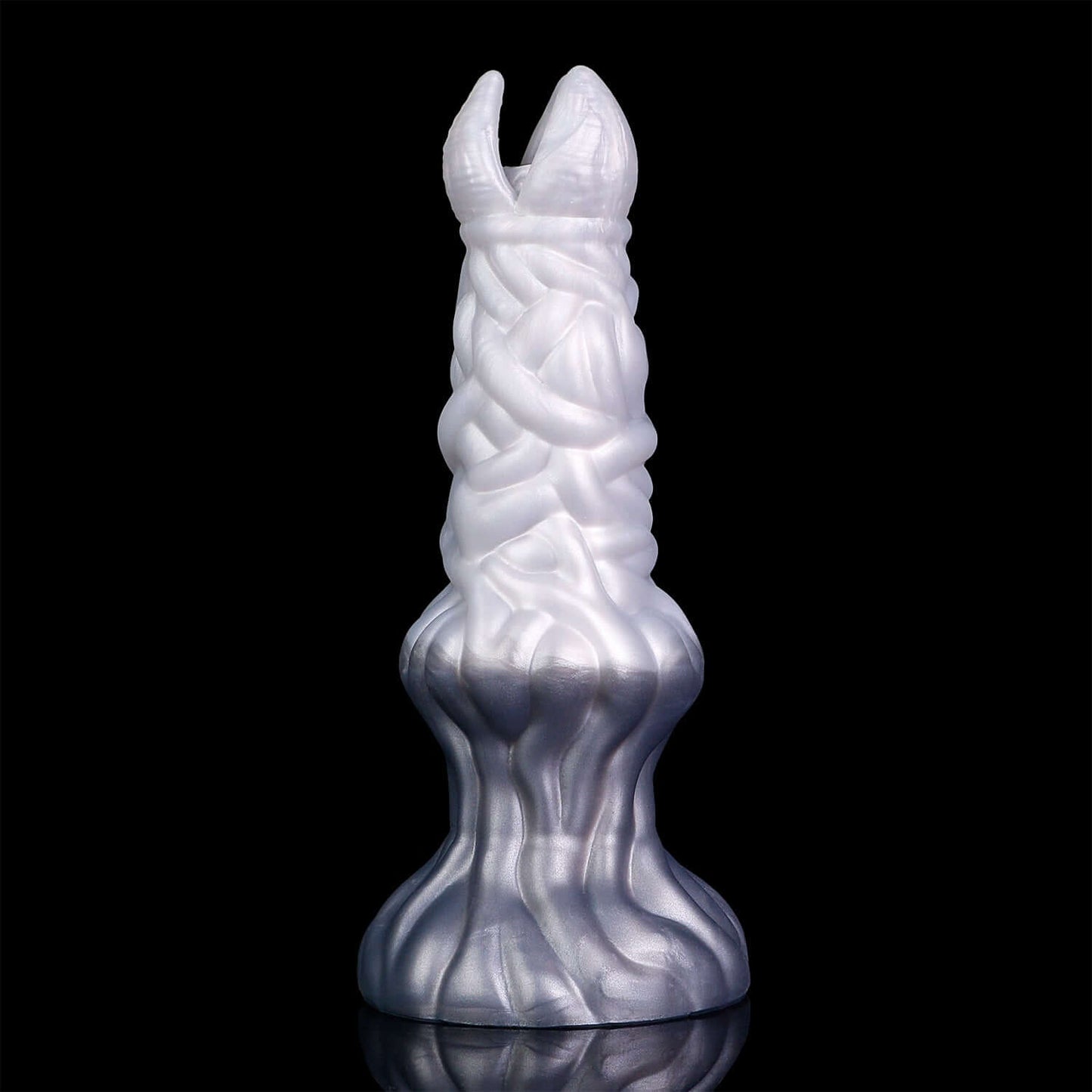 Angrboda ovipositor in the Stormpeak colourway -- platinum silicone -- Dragon Dildo®
