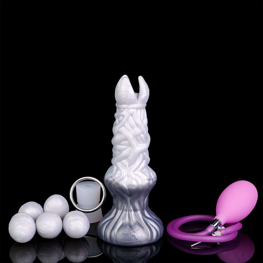 Angrboda ovipositor in the Stormpeak colourway -- platinum silicone -- Dragon Dildo®