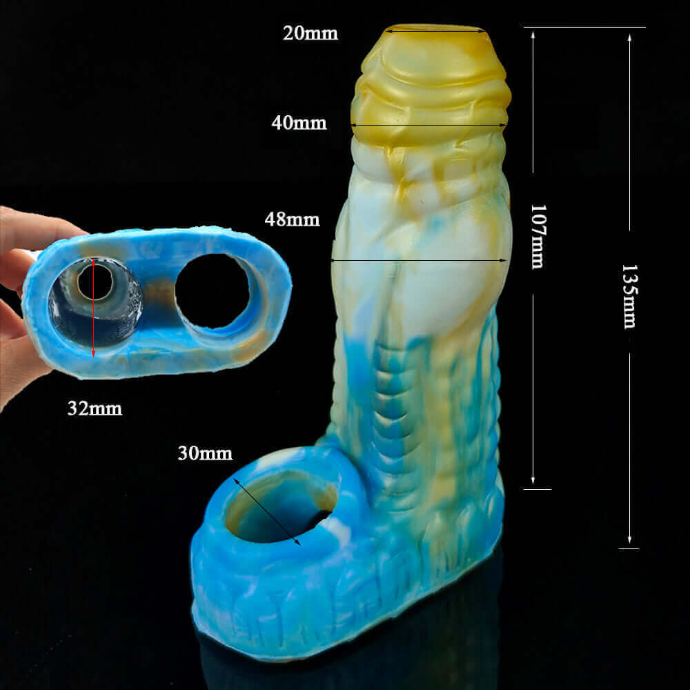 Dragon Dildo™ | Erek-Hus Dragon Cum Thru Penis Sleeve - Yellow & Blue Colour: Yellow