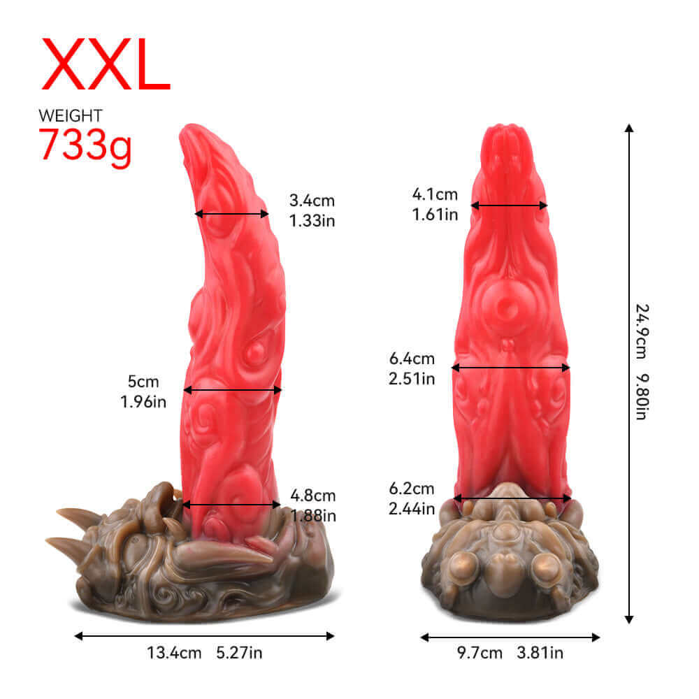 Shuten – Doji Oni Tongue Dildo with dimensions, showcasing its design and size in centimeters and inches.