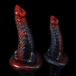 Vritra dragon dildo of the Emberfall Dominion side by side -- Ember colourway -- hand-poured platinum silicone -- Dragon Dildo®