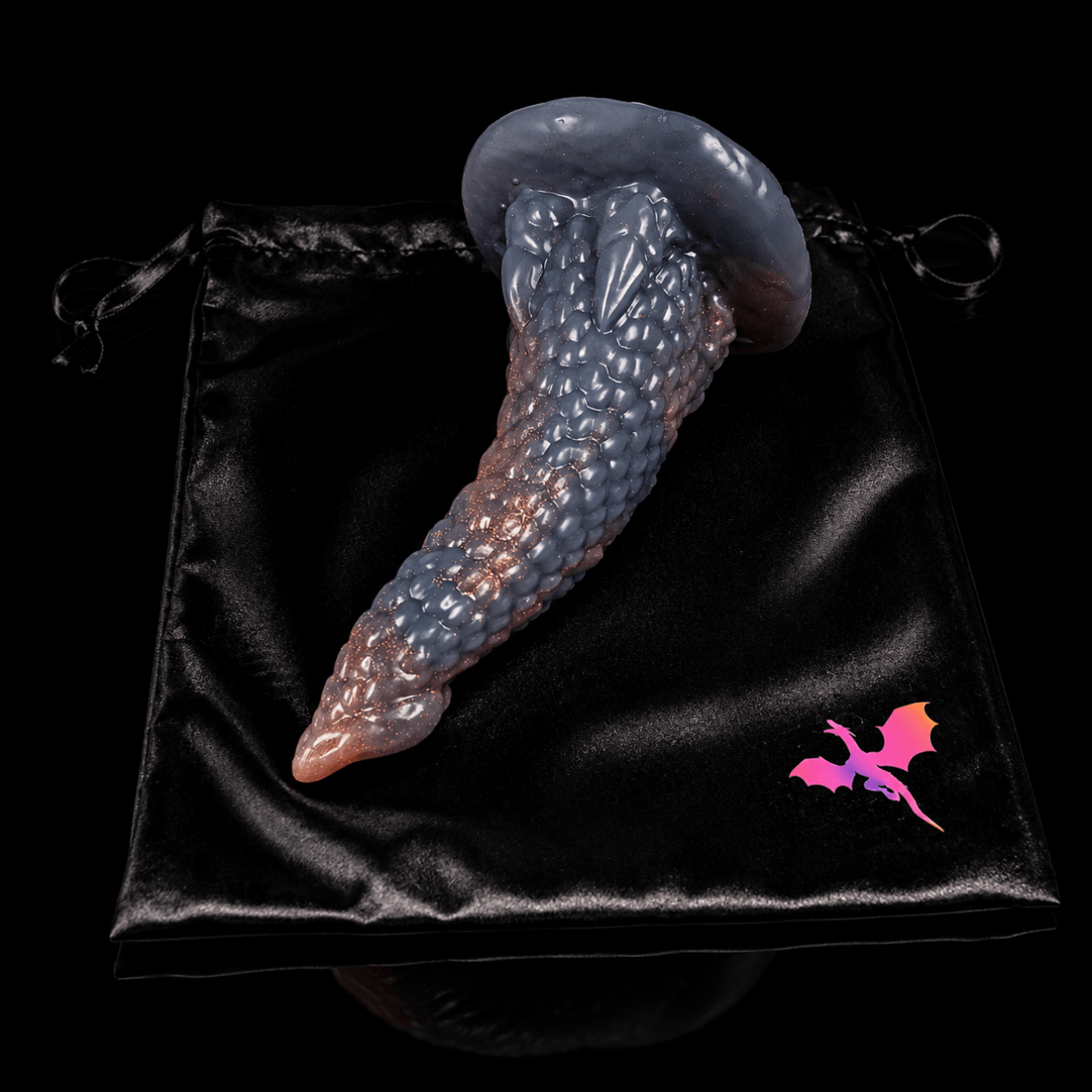 Vritra dragon dildo of the Emberfall Dominion with satin bag -- Ember colourway -- hand-poured platinum silicone -- Dragon Dildo®