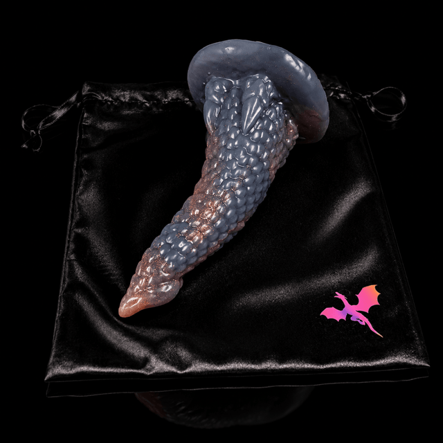 Vritra dragon dildo of the Emberfall Dominion with satin bag -- Ember colourway -- hand-poured platinum silicone -- Dragon Dildo®
