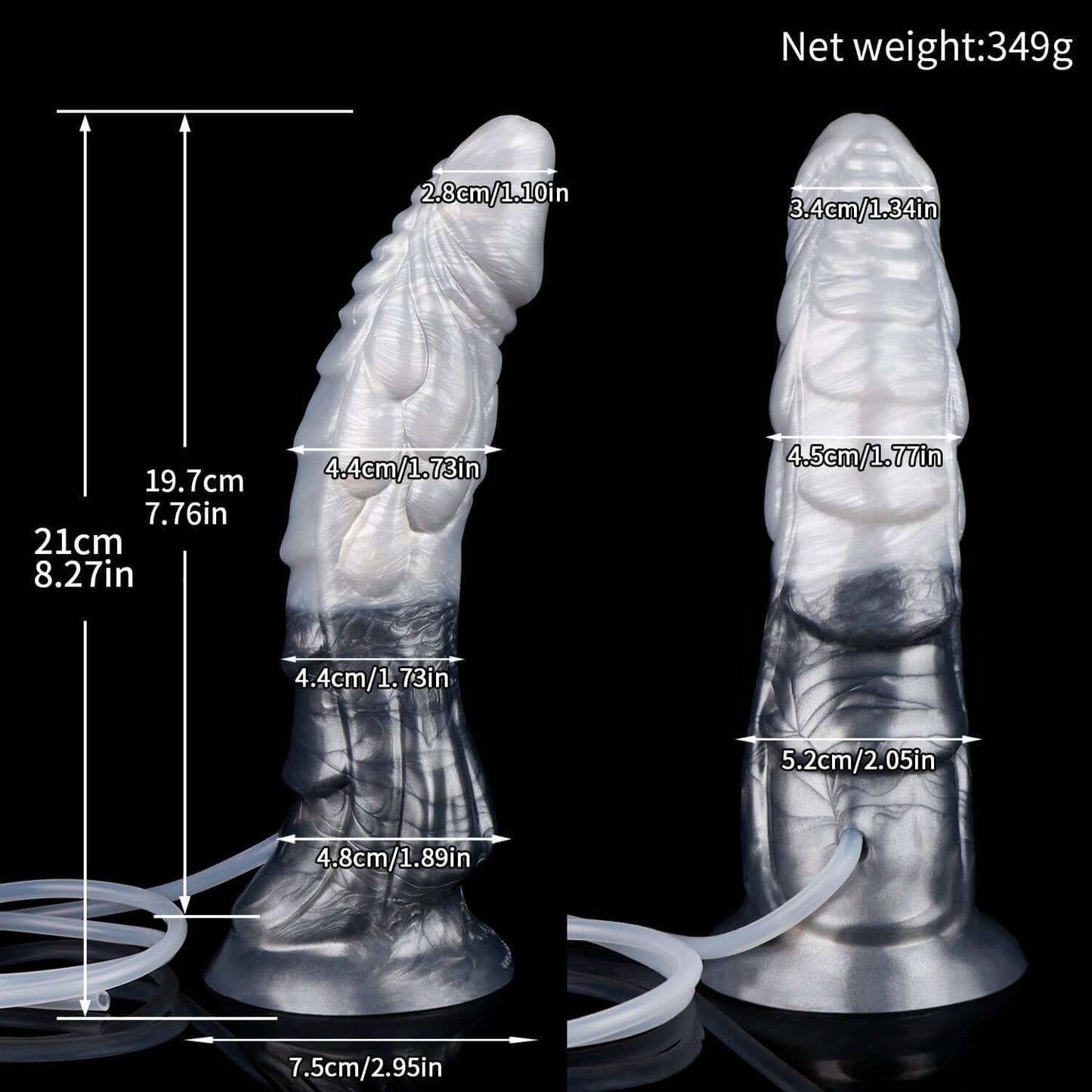 Tugarin ejaculating dragon dildo in the Stormpeak colourway -- platinum silicone -- Dragon Dildo®