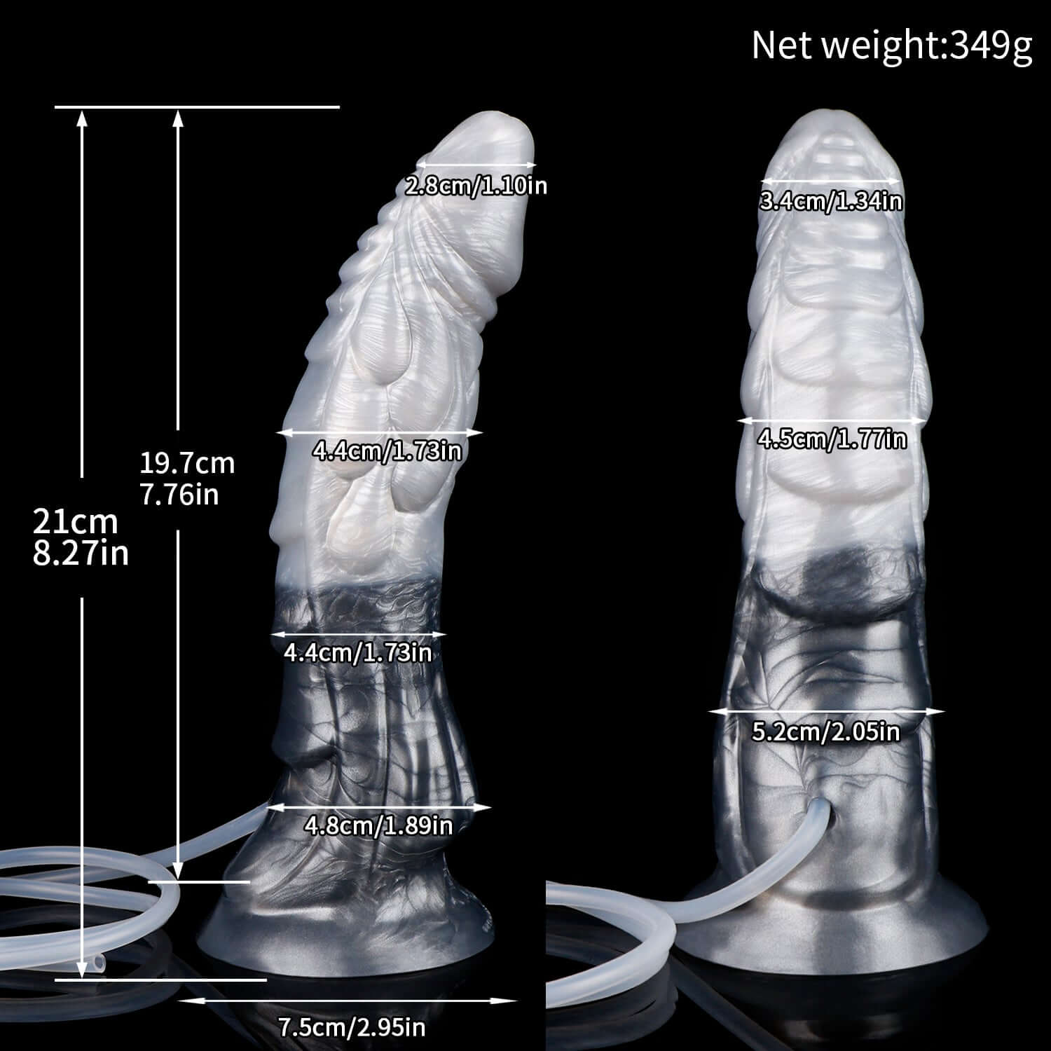 Tugarin ejaculating dragon dildo in the Stormpeak colourway -- platinum silicone -- Dragon Dildo®