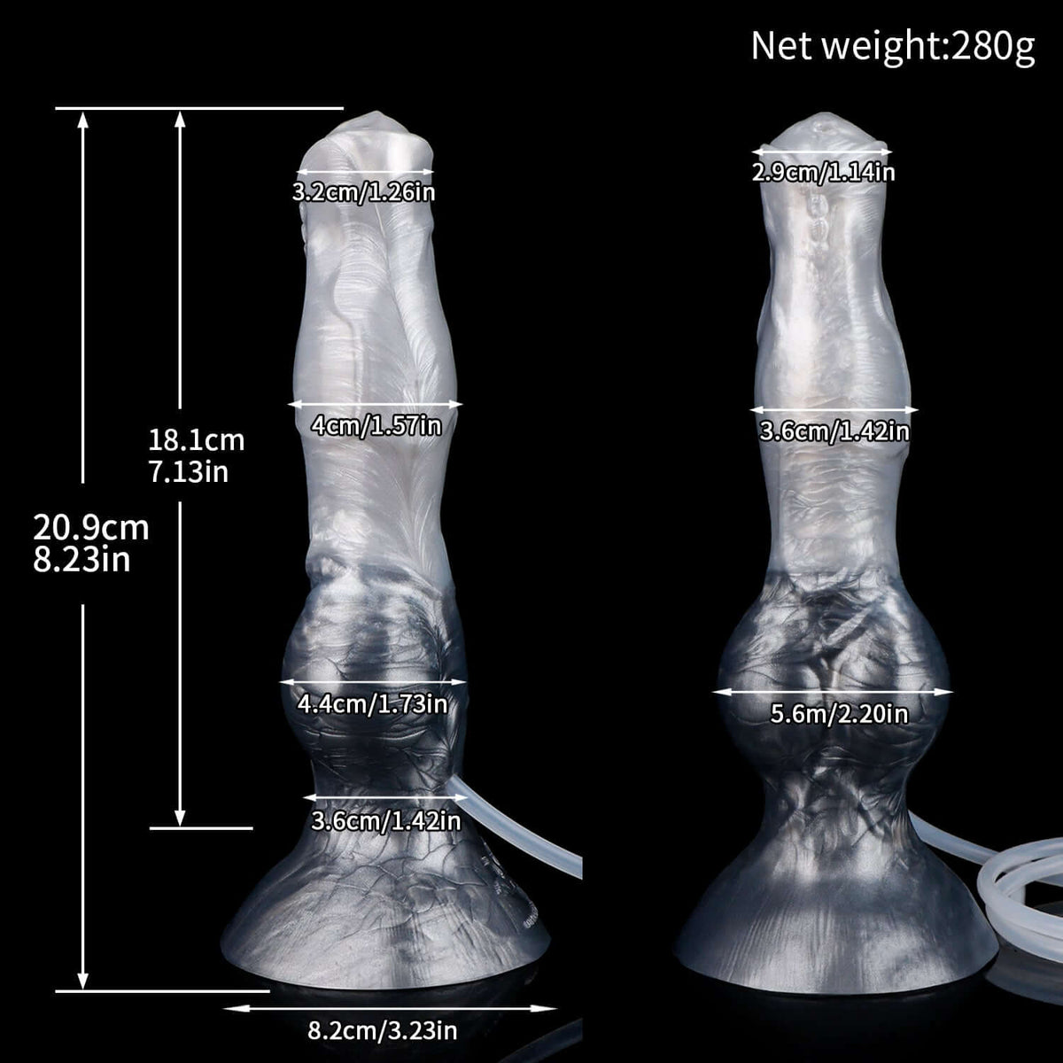 Managarmr ejaculating monster dildo in the Stormpeak colourway -- platinum silicone -- Dragon Dildo®